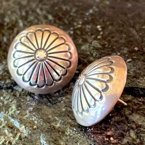 Vintage Native American Sterling Flower Concho Earrings